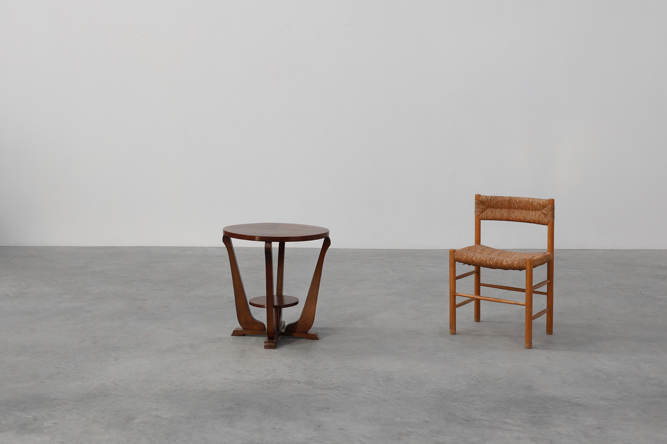Art Deco Oak Side Table with Sculptural Base and Geometric Top, Belgium ca. 1920thumbnail